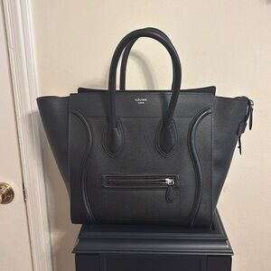 Authentic Grained Calfskin Luggage Black Celine Bag